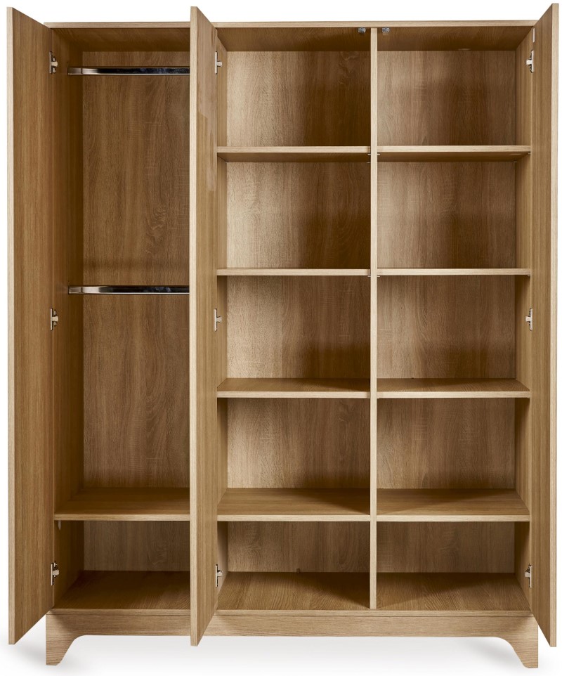 Třídveřová dětská skříň Tsugi XL v provedení honey ash s jemnými oblými tvary a minimalistickým designem